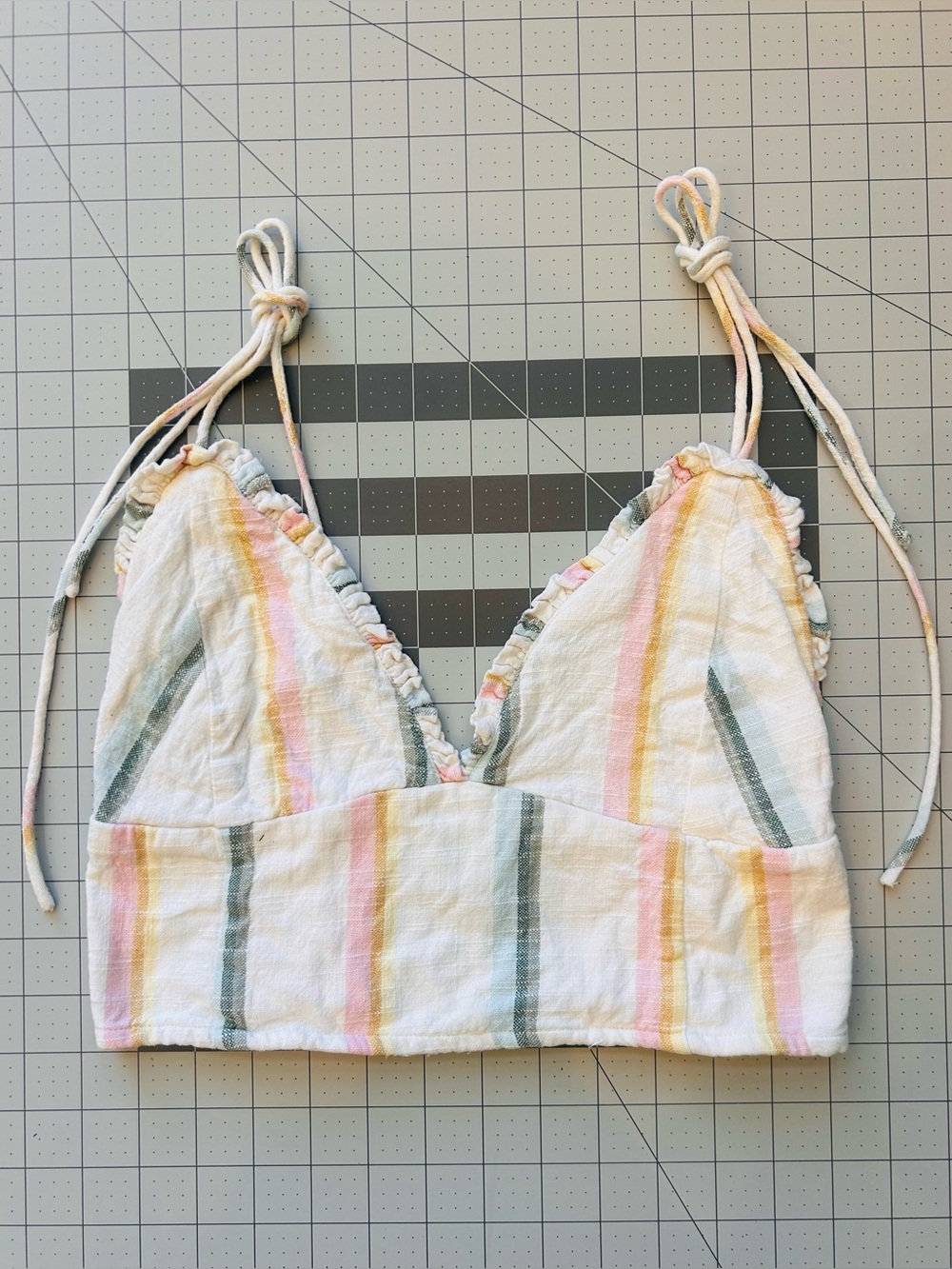Striped Tie-Shoulder Bralette Top in Pastel Multi
